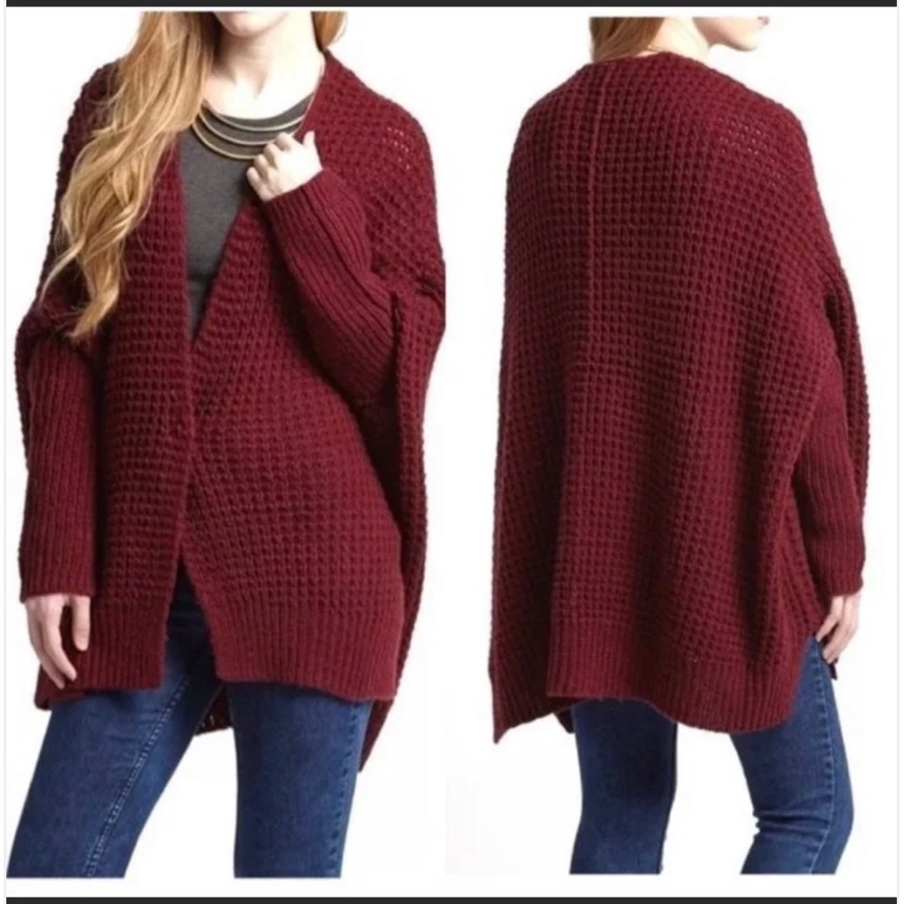 Free People Deep Red Knit Cardigan oversized fit